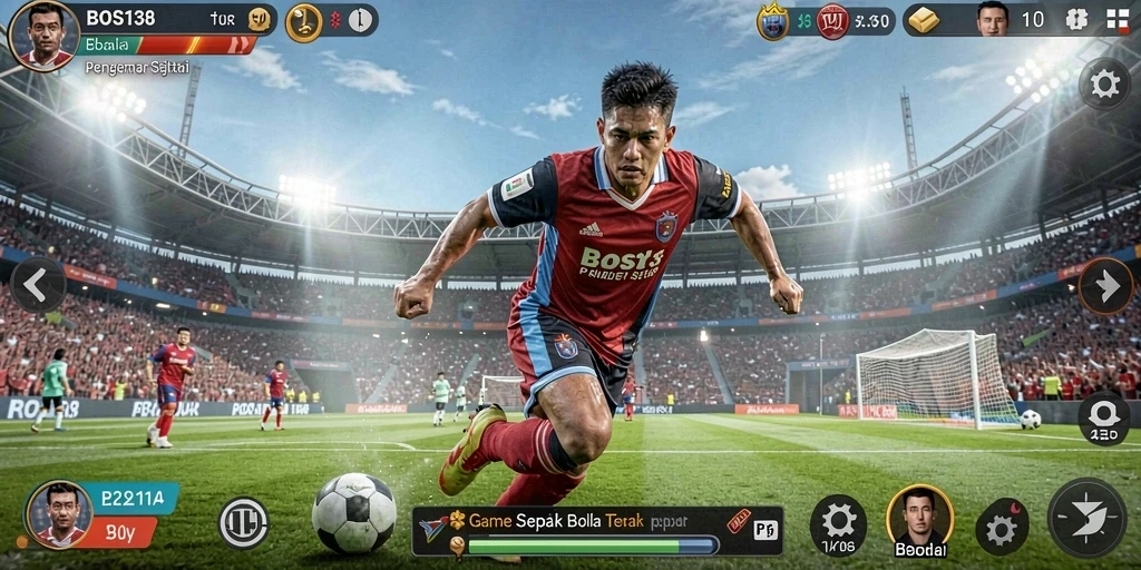 Tampilan gameplay mendebarkan dalam game sepak bola BOS138.