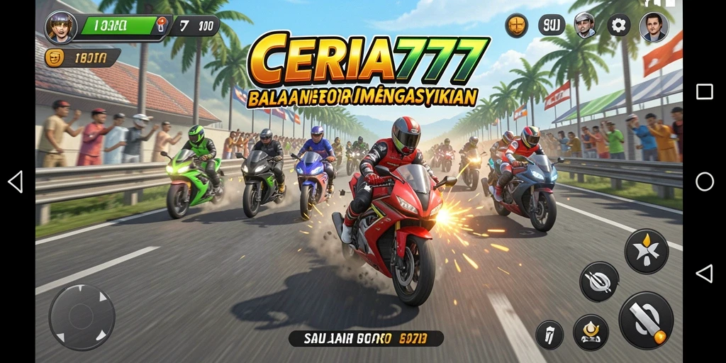 Screenshot CERIA777 menampilkan balapan motor yang seru di lintasan yang menantang.