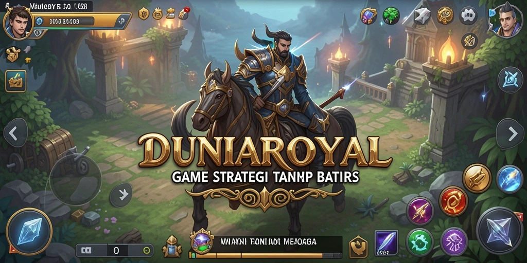 Screenshot gameplay epik DUNIAROYAL dengan strategi pertempuran.