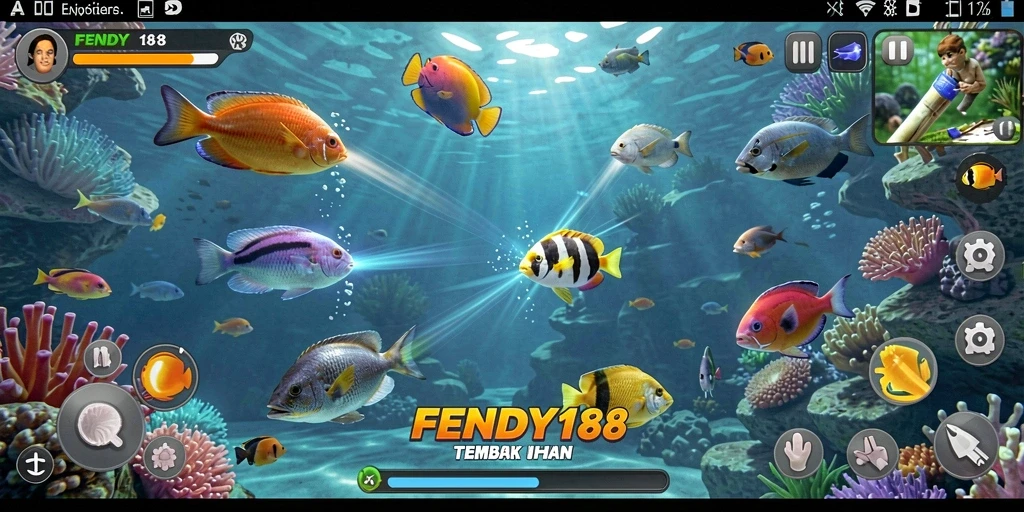 Tangkapan layar FENDY188 menampilkan aksi seru dalam permainan tembak ikan.