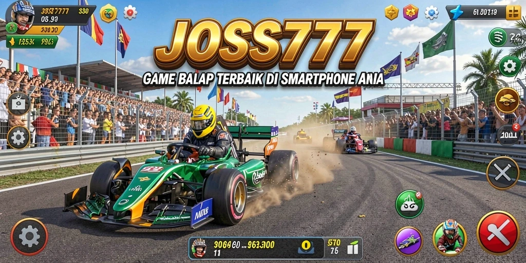 Tampilan gameplay balapan seru di JOSS777 dengan mobil cepat.