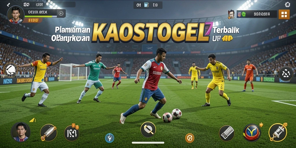 Screenshot gameplay KAOSTOGEL menampilkan aksi seru dalam permainan sepak bola.