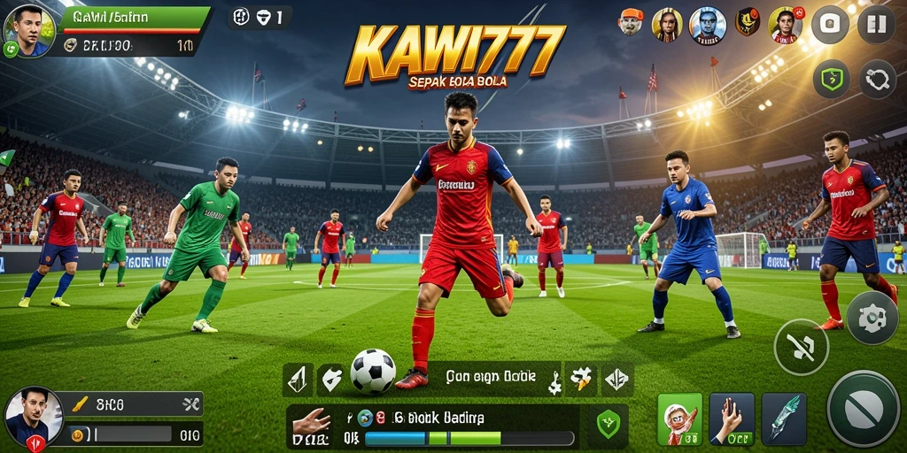 Tampilan gameplay seru dari KAWI777 dengan aksi sepak bola yang mendebarkan.