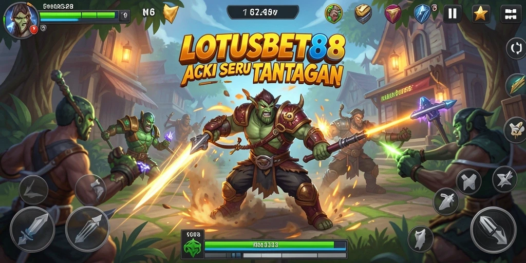 Tampilan gameplay penuh aksi di LOTUSBET88 dengan karakter yang berjuang.