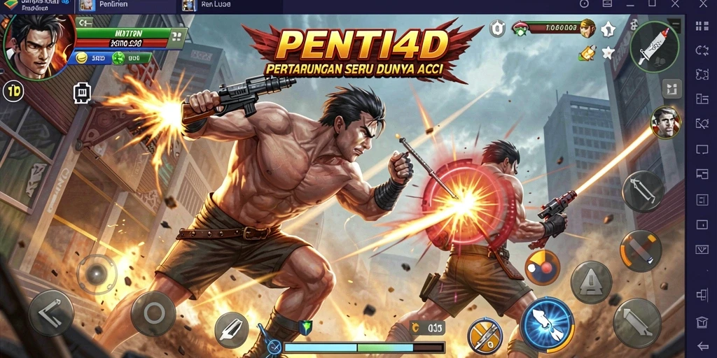 Screenshot gameplay PENITI4D menunjukkan aksi intens dan grafis yang menakjubkan.