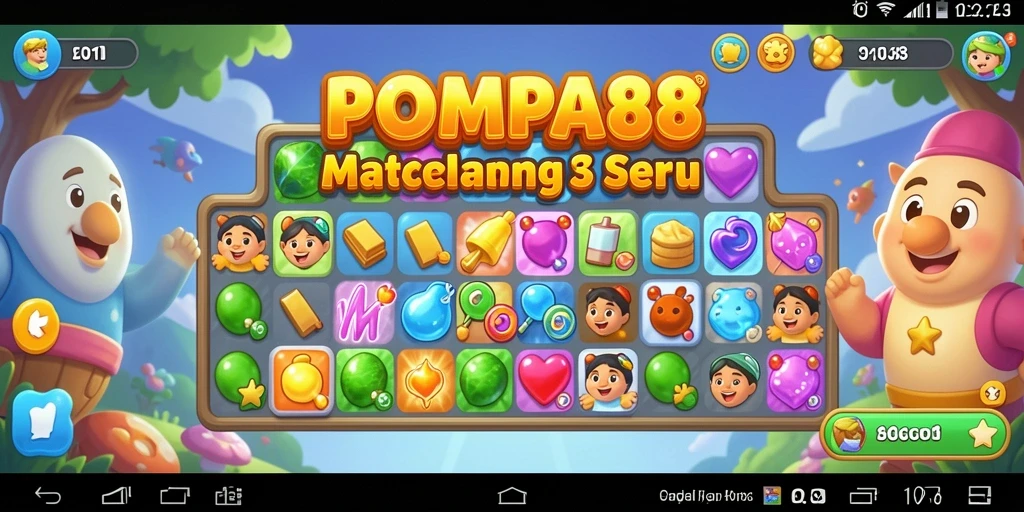 Tampilan gameplay seru dalam POMPA88, menampilkan kombinasi match-3 yang menarik.