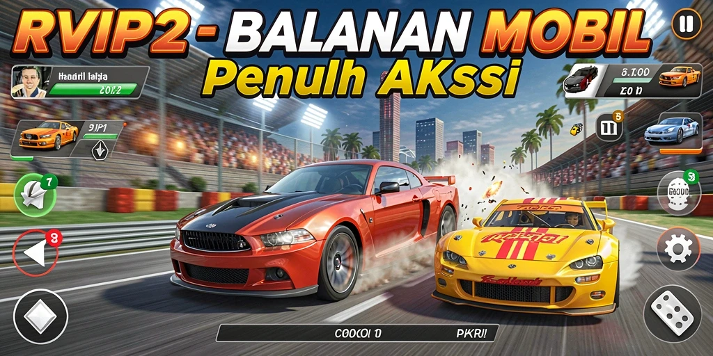 Screenshot gameplay RVIP2 menampilkan aksi balapan mobil yang mengesankan.