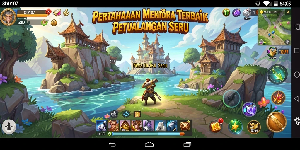 Screenshot utama SD107 menampilkan aksi menegangkan dalam pertempuran Tower Defense.