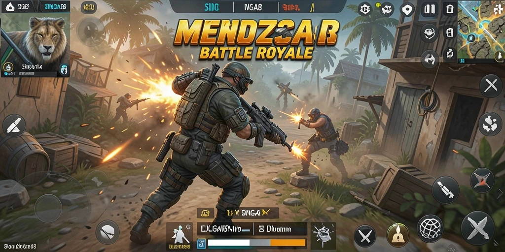 Tampilan pertempuran seru dalam SINGA8 Battle Royale.