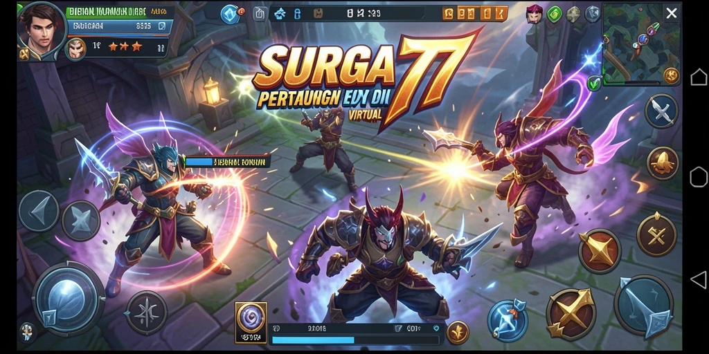 Tampilan gameplay <strong>SURGA77</strong> menampilkan pertarungan yang intens dan dinamis.