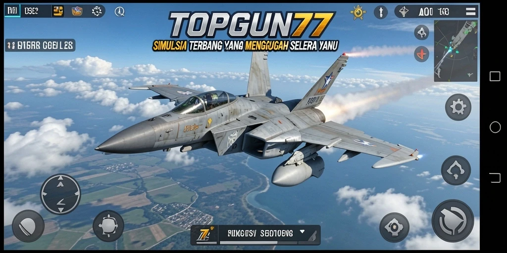 Tangkapan layar <strong>TOPGUN77</strong> menampilkan suasana mendebarkan penerbangan pesawat tempur.