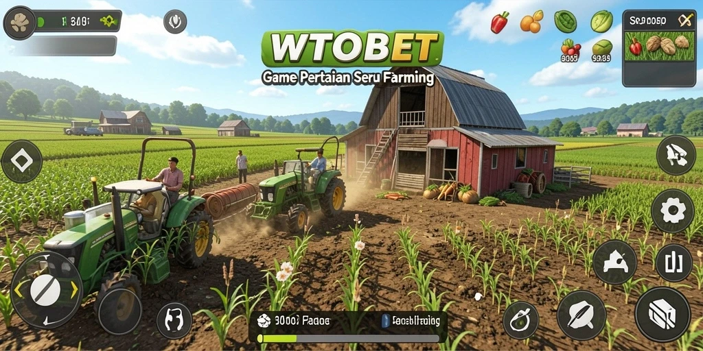 Tampilan gameplay seru dari WTOBET dengan aktivitas bertani yang menarik.
